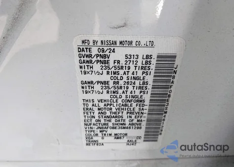 2025 Nissan Ariya Engage z USA, uszkodzony, nr VIN JN8AF0BE3SM461298